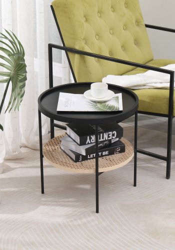 NORDLYS Kiryu sidebord, m. 1 hylde - sort metal og natur rattan (45)