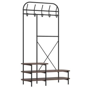 NORDLYS Lester garderobestativ, m. 5 knager og 3 hylder - brun tr og metal (H:165)