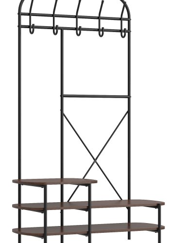 NORDLYS Lester garderobestativ, m. 5 knager og 3 hylder - brun tr og metal (H:165)