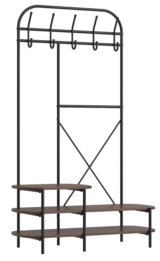 NORDLYS Lester garderobestativ, m. 5 knager og 3 hylder - brun tr og metal (H:165)