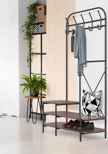 NORDLYS Lester garderobestativ, m. 5 knager og 3 hylder - brun tr og metal (H:165)