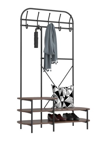 NORDLYS Lester garderobestativ, m. 5 knager og 3 hylder - brun tr og metal (H:165)