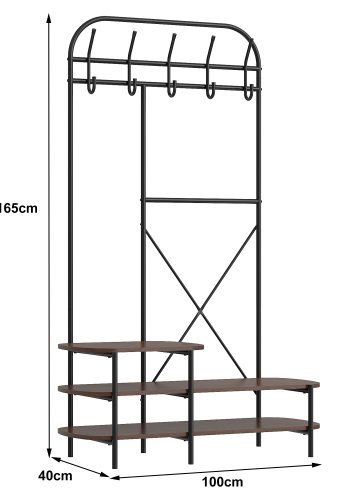 NORDLYS Lester garderobestativ, m. 5 knager og 3 hylder - brun tr og metal (H:165)