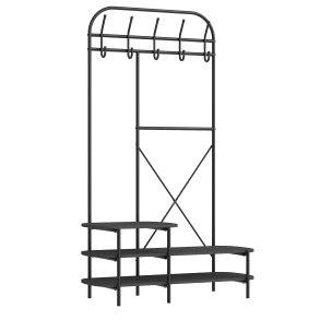 NORDLYS Lester garderobestativ, m. 5 knager og 3 hylder - sort tr og metal (H:165)