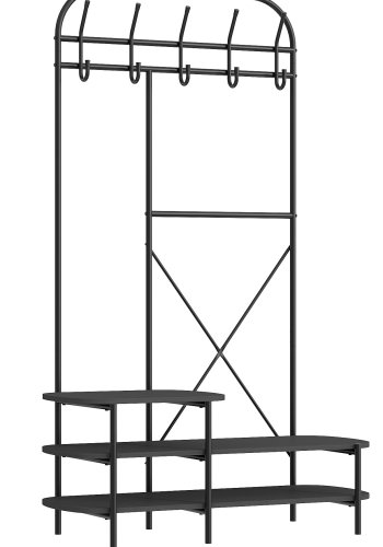 NORDLYS Lester garderobestativ, m. 5 knager og 3 hylder - sort tr og metal (H:165)