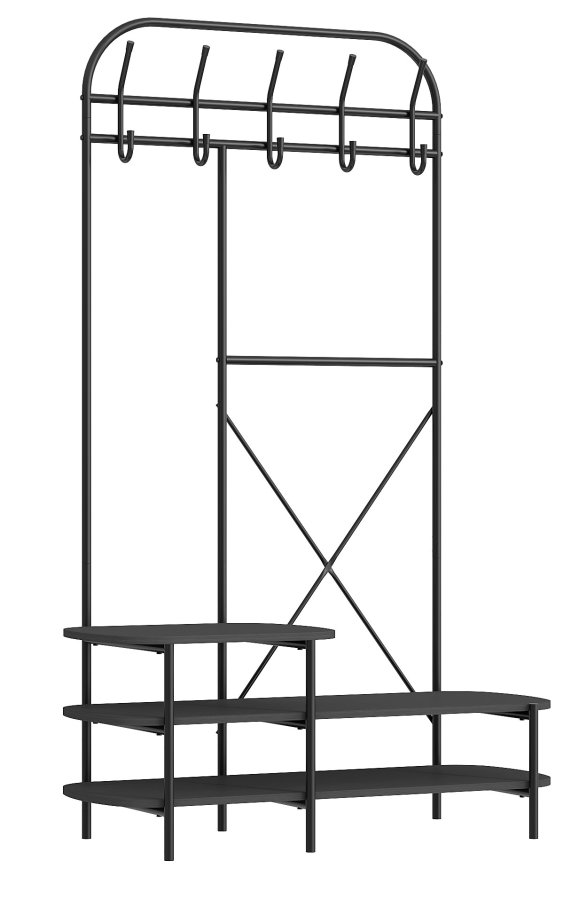 NORDLYS Lester garderobestativ, m. 5 knager og 3 hylder - sort tr og metal (H:165)