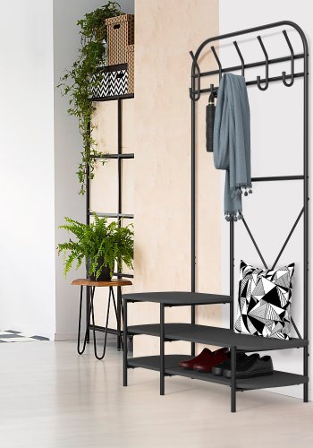 NORDLYS Lester garderobestativ, m. 5 knager og 3 hylder - sort tr og metal (H:165)