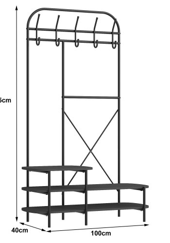 NORDLYS Lester garderobestativ, m. 5 knager og 3 hylder - sort tr og metal (H:165)
