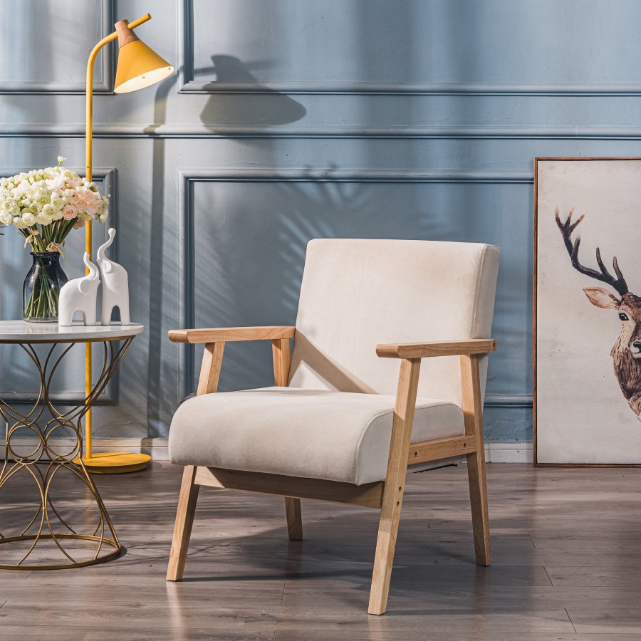 NORDLYS Louis loungestol, m. armln - beige fljl og natur bg