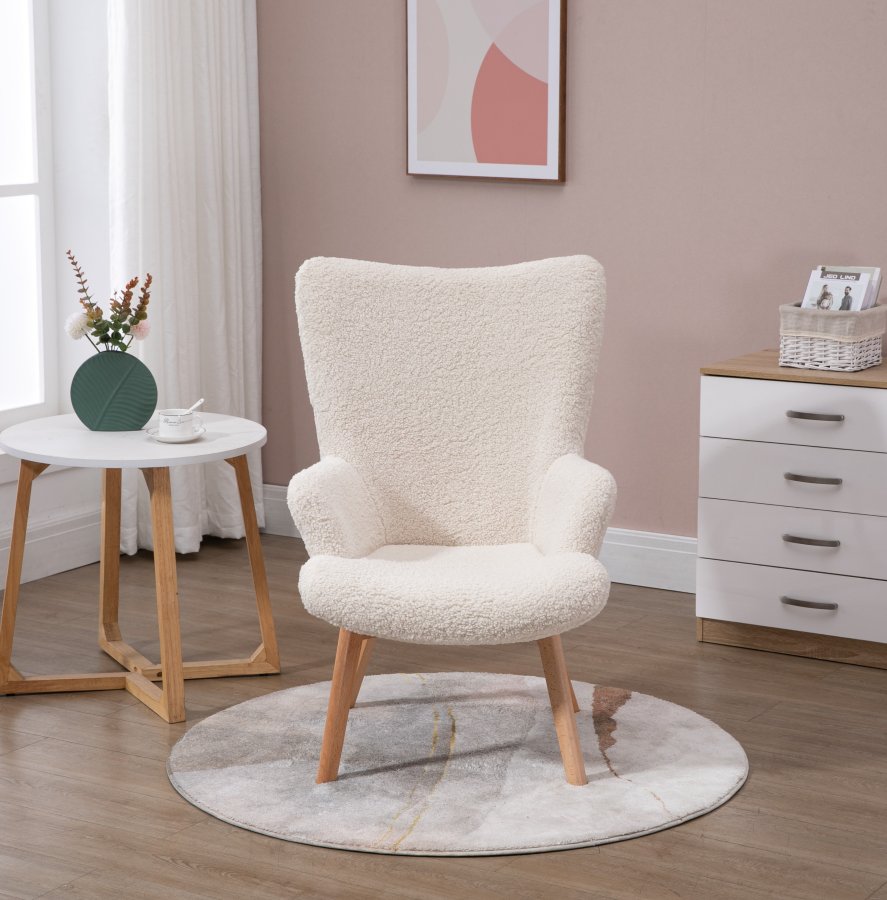 NORDLYS Malmo lnestol, m. armln - hvid uld og natur bg