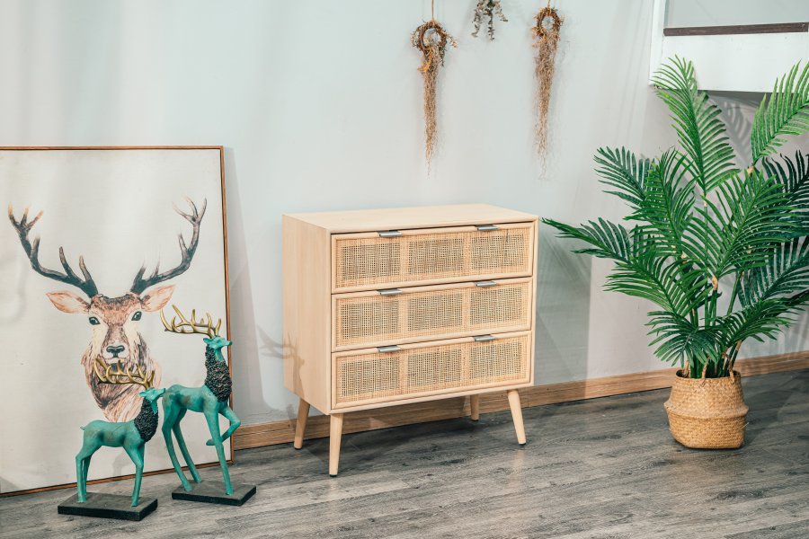 NORDLYS Manilla kommode, m. 3 skuffer - brun rattan og tr