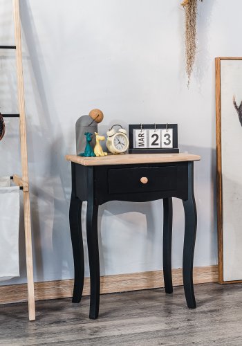 NORDLYS Montaigne sengebord, m. 1 skuffe - natur og sort bg (47x30)