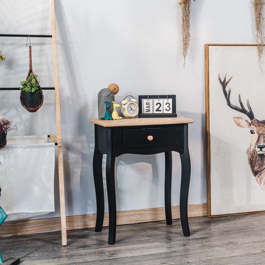 NORDLYS Montaigne sengebord, m. 1 skuffe - natur og sort bg (47x30)