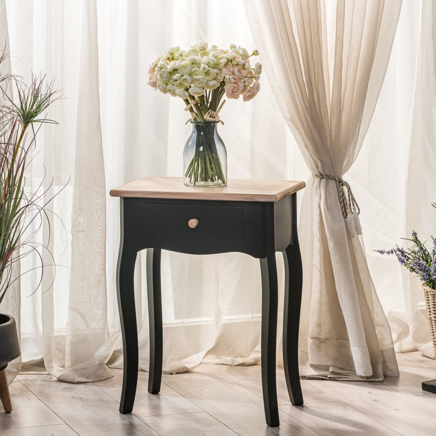 NORDLYS Montaigne sengebord, m. 1 skuffe - natur og sort bg (47x30)