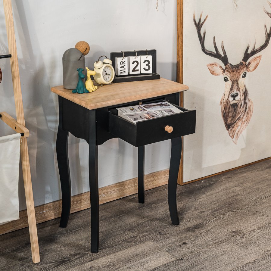 NORDLYS Montaigne sengebord, m. 1 skuffe - natur og sort bg (47x30)
