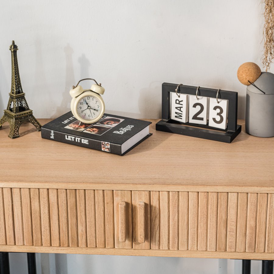 NORDLYS Nagano konsolbord, m. 2 lger - natur bg og metal (80x40)