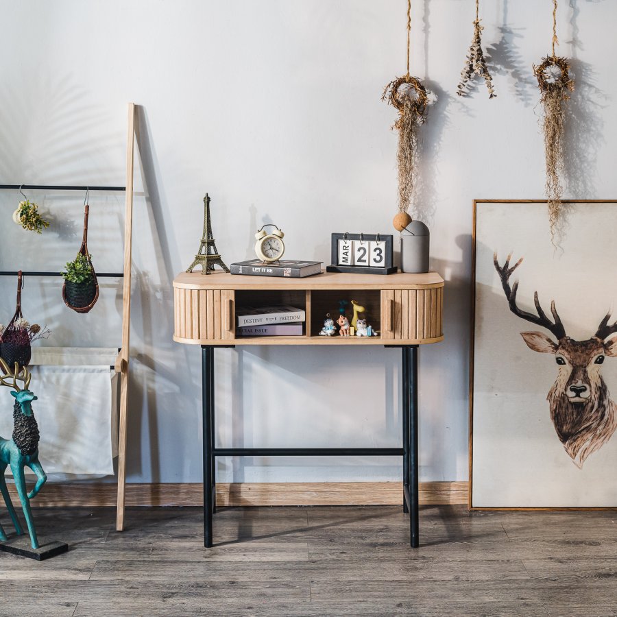 NORDLYS Nagano konsolbord, m. 2 lger - natur bg og metal (80x40)