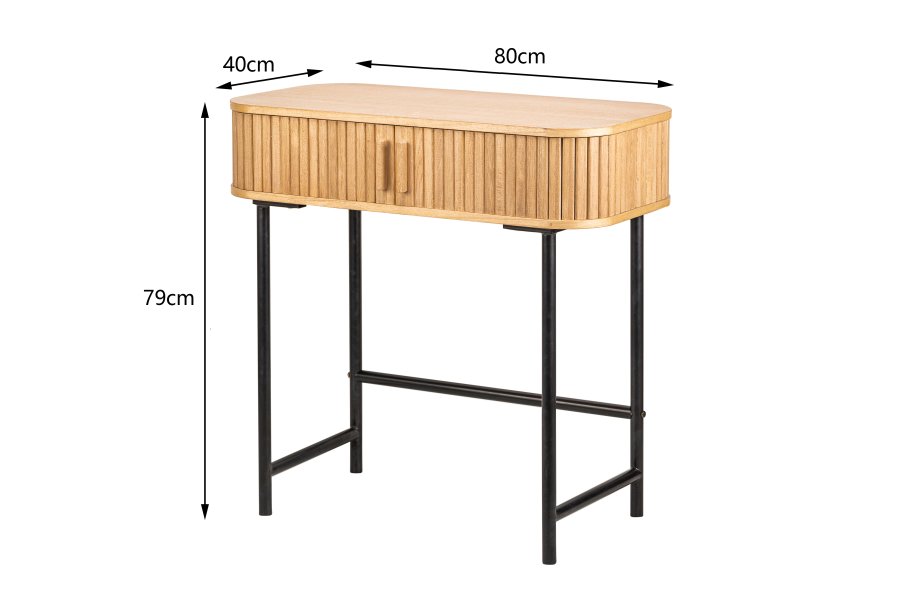NORDLYS Nagano konsolbord, m. 2 lger - natur bg og metal (80x40)