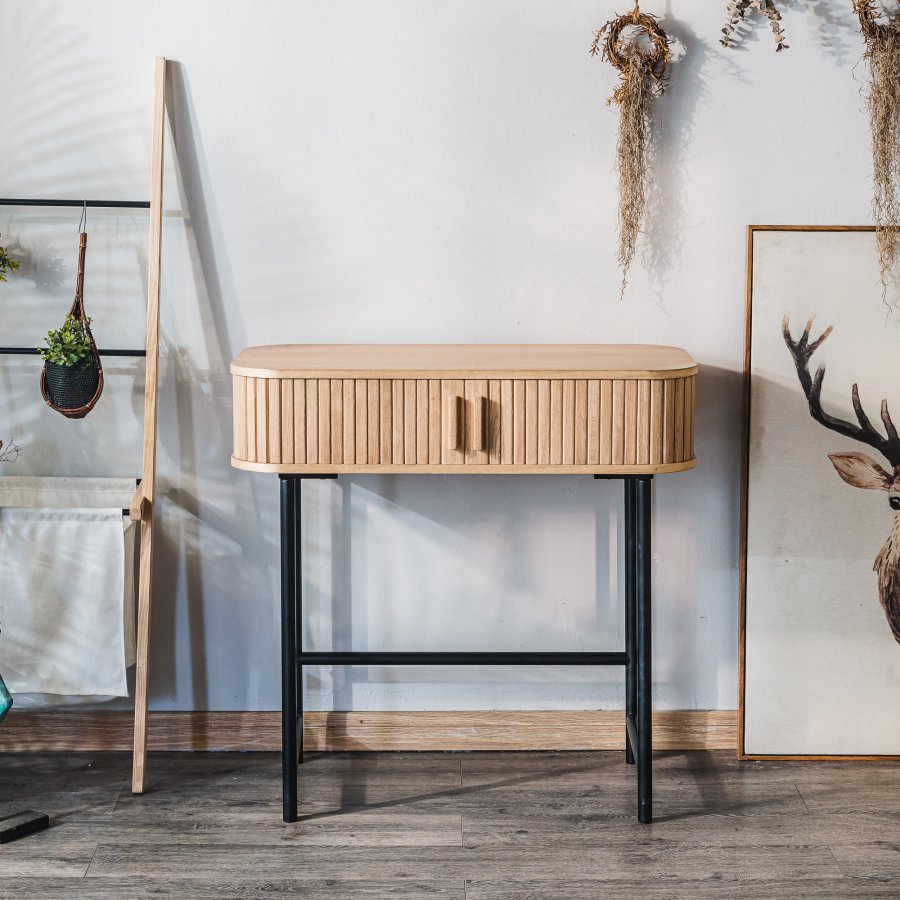 NORDLYS Nagano konsolbord, m. 2 lger - natur bg og metal (80x40)