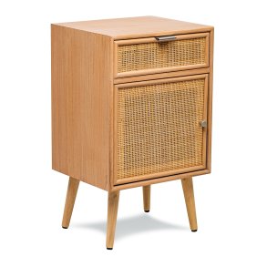 NORDLYS Nara sengebord, m. 1 lge og 1 skuffe - brun rattan og bg (42x36)