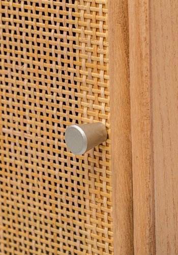 NORDLYS Nara sengebord, m. 1 lge og 1 skuffe - brun rattan og bg (42x36)