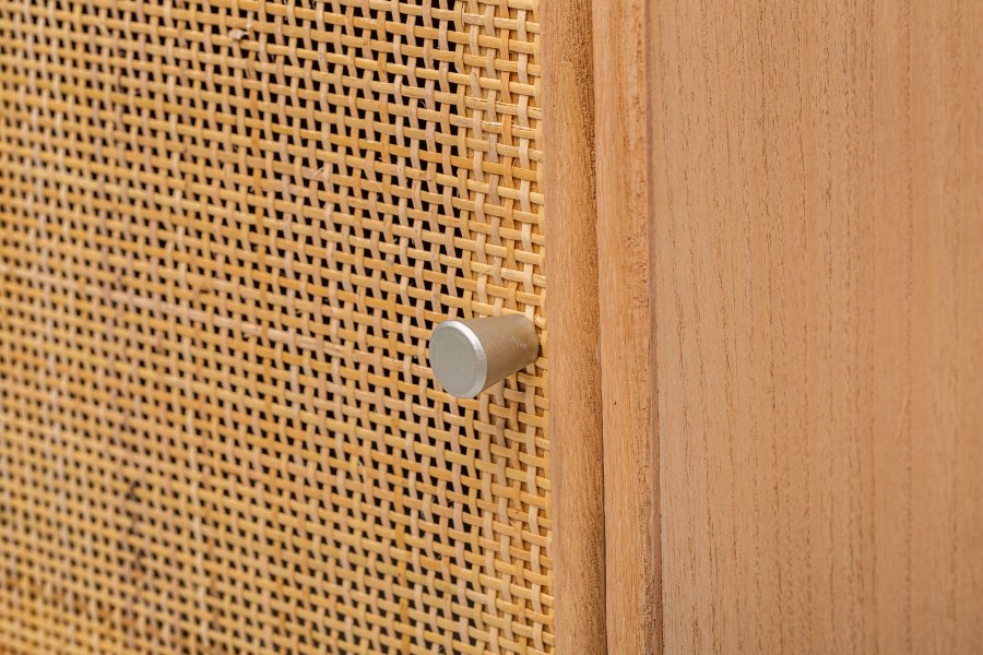 NORDLYS Nara sengebord, m. 1 lge og 1 skuffe - brun rattan og bg (42x36)