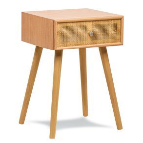 NORDLYS Narita sengebord, m. 1 skuffe - brun rattan og bg (40x36)
