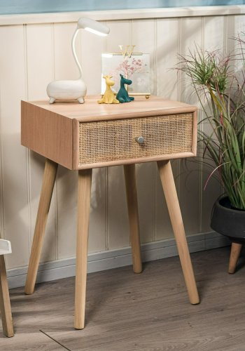 NORDLYS Narita sengebord, m. 1 skuffe - brun rattan og bg (40x36)