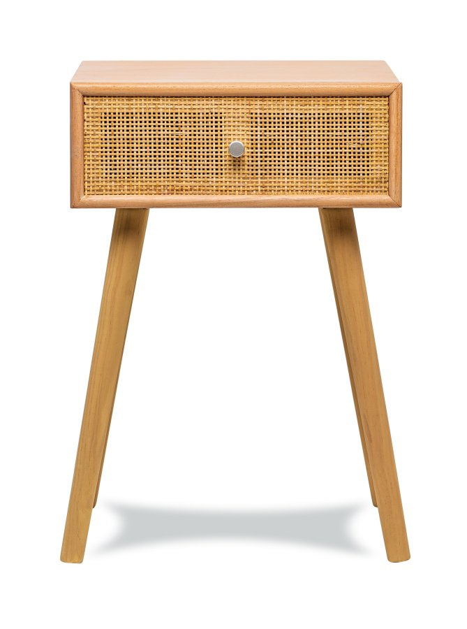 NORDLYS Narita sengebord, m. 1 skuffe - brun rattan og bg (40x36)