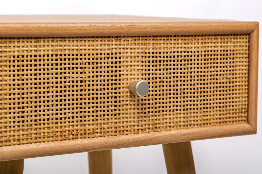 NORDLYS Narita sengebord, m. 1 skuffe - brun rattan og bg (40x36)