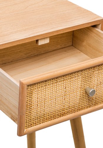 NORDLYS Narita sengebord, m. 1 skuffe - brun rattan og bg (40x36)