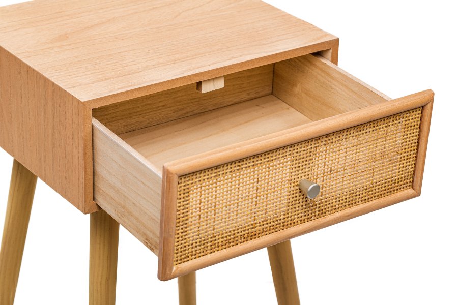 NORDLYS Narita sengebord, m. 1 skuffe - brun rattan og bg (40x36)