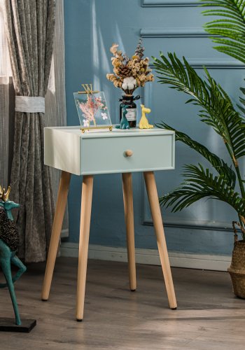 NORDLYS Narita sengebord, m. 1 skuffe - mintgrn tr og natur bg (40x36)