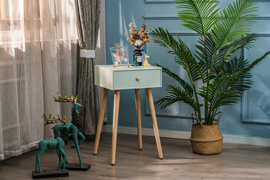 NORDLYS Narita sengebord, m. 1 skuffe - mintgrn tr og natur bg (40x36)