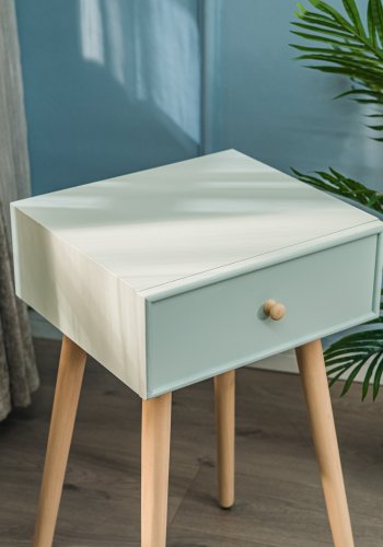 NORDLYS Narita sengebord, m. 1 skuffe - mintgrn tr og natur bg (40x36)