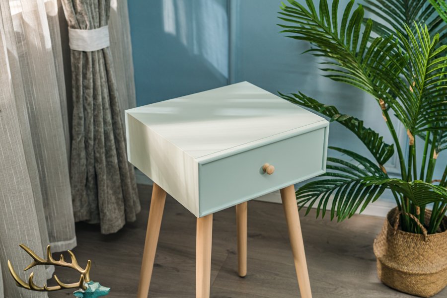 NORDLYS Narita sengebord, m. 1 skuffe - mintgrn tr og natur bg (40x36)