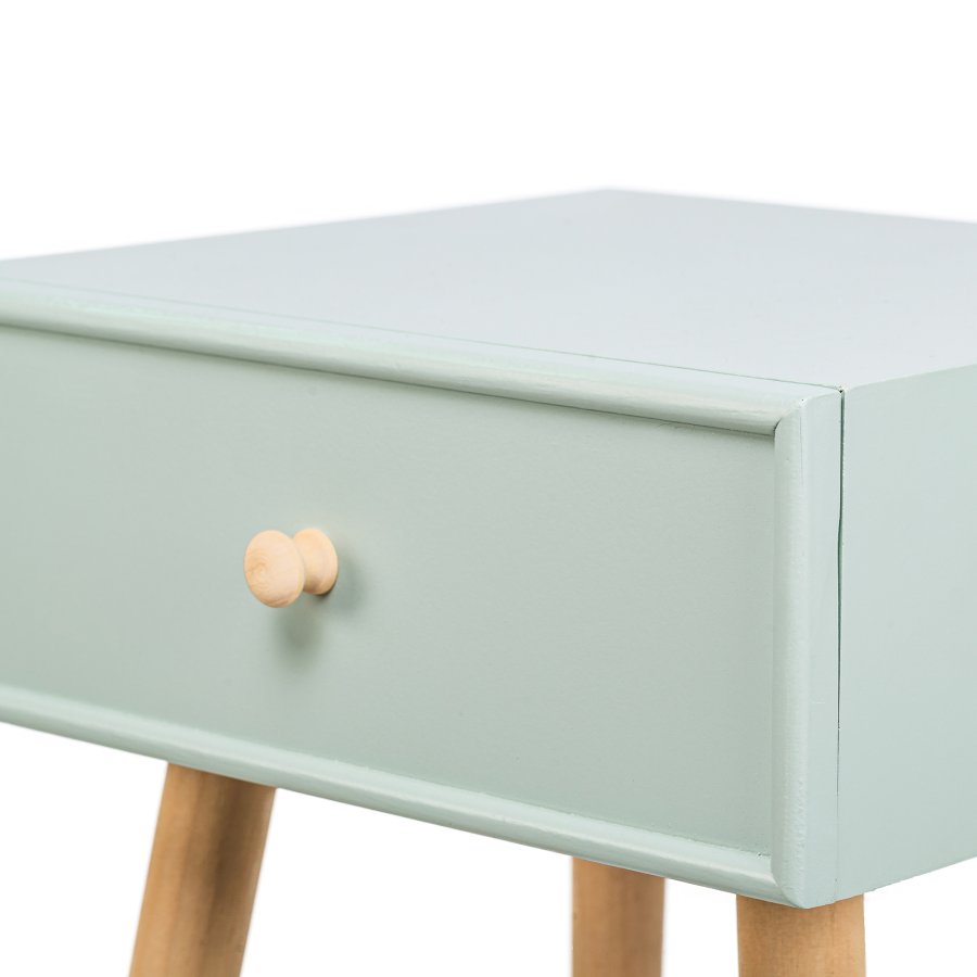 NORDLYS Narita sengebord, m. 1 skuffe - mintgrn tr og natur bg (40x36)