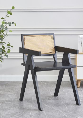  Nordlys  NORDLYS Nikko spisebordsstol, m. armln - brun rattan og sort asketr