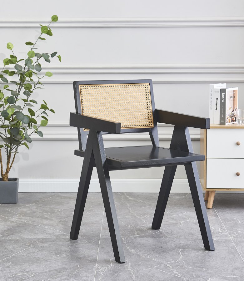  Nordlys  NORDLYS Nikko spisebordsstol, m. armln - brun rattan og sort asketr