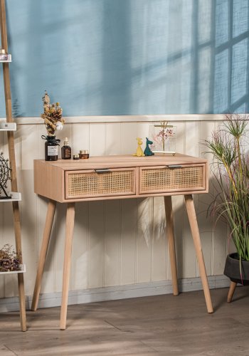 NORDLYS Nishio konsolbord, m. 2 skuffer - brun rattan og bg (80x42)