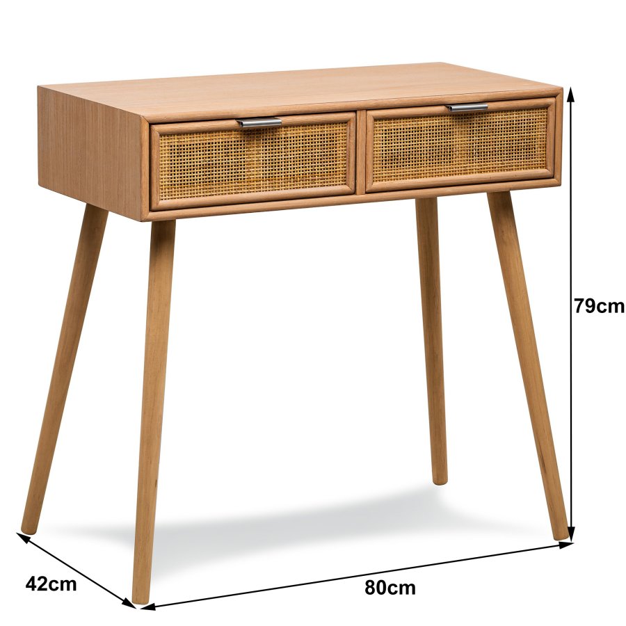 NORDLYS Nishio konsolbord, m. 2 skuffer - brun rattan og bg (80x42)