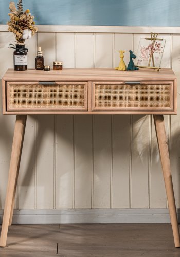 NORDLYS Nishio konsolbord, m. 2 skuffer - brun rattan og bg (80x42)