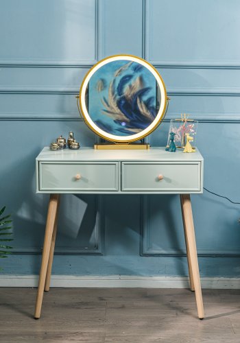 NORDLYS Nishio konsolbord, m. 2 skuffer - mintgrn tr og natur bg (80x42)