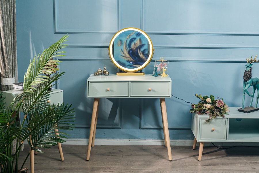 NORDLYS Nishio konsolbord, m. 2 skuffer - mintgrn tr og natur bg (80x42)