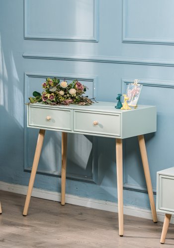 NORDLYS Nishio konsolbord, m. 2 skuffer - mintgrn tr og natur bg (80x42)