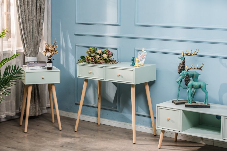 NORDLYS Nishio konsolbord, m. 2 skuffer - mintgrn tr og natur bg (80x42)