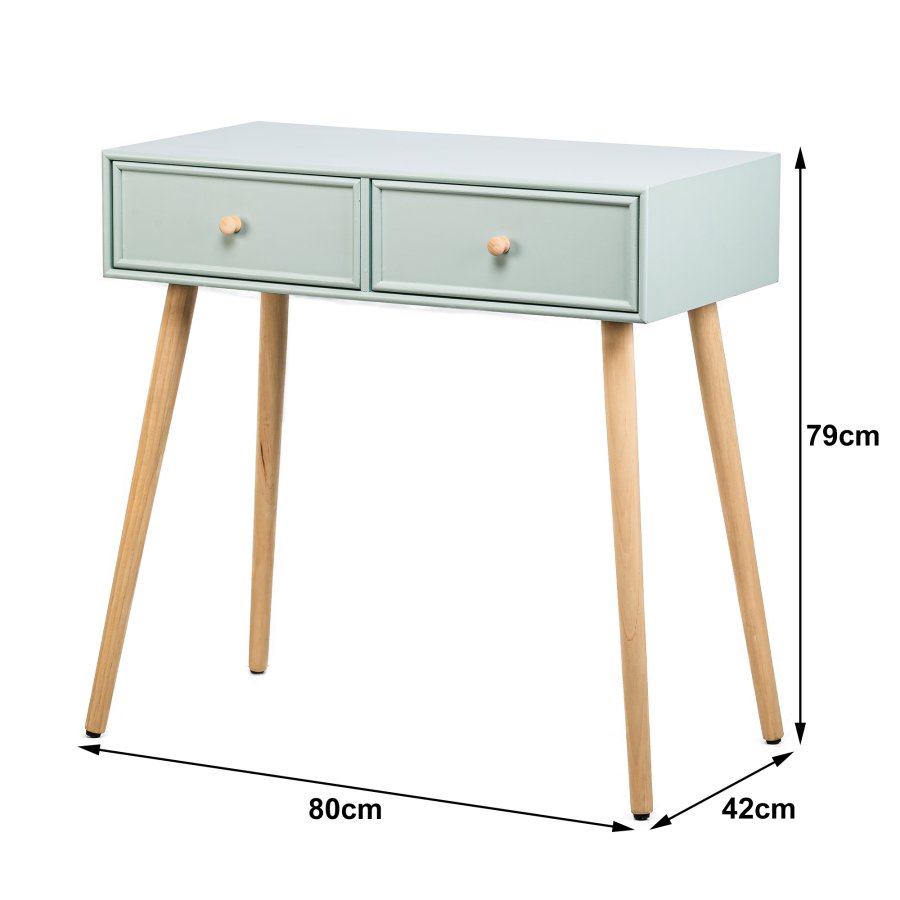 NORDLYS Nishio konsolbord, m. 2 skuffer - mintgrn tr og natur bg (80x42)
