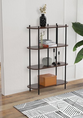 NORDLYS Norrsken reol, m. 4 hylder - brun tr og sort metal (H:118)