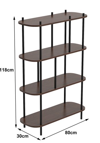 NORDLYS Norrsken reol, m. 4 hylder - brun tr og sort metal (H:118)