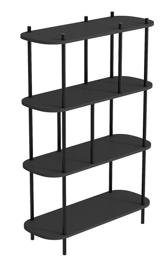NORDLYS Norrsken reol, m. 4 hylder - sort tr og sort metal (H:118)